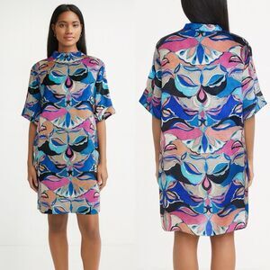EMILIO PUCCI Multicolored Abstract Print Short Sleeve Shift Mini Dress S…